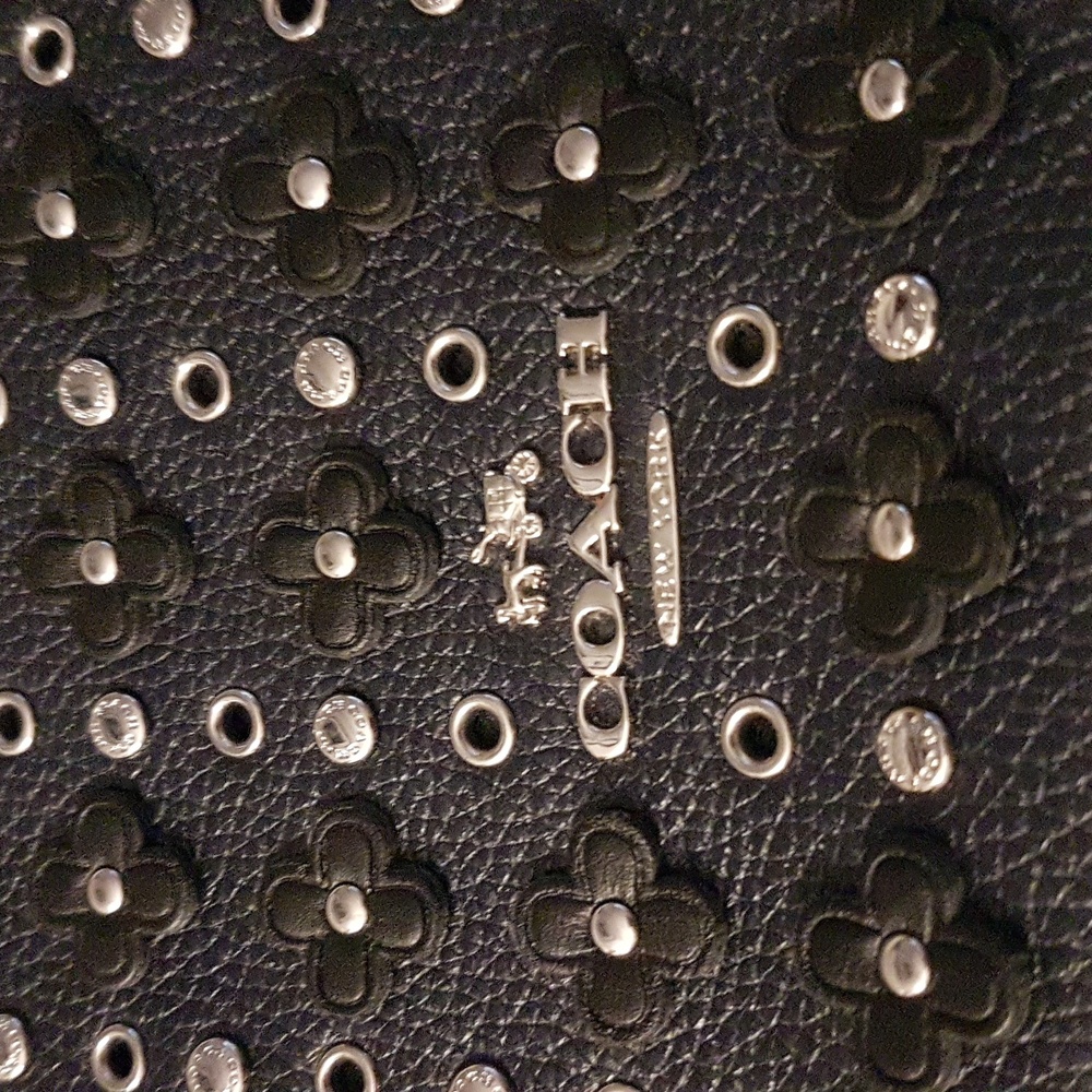Coach Navy Blue Black Studded Flowers Shoulder Bag - Picture 2 of 14
